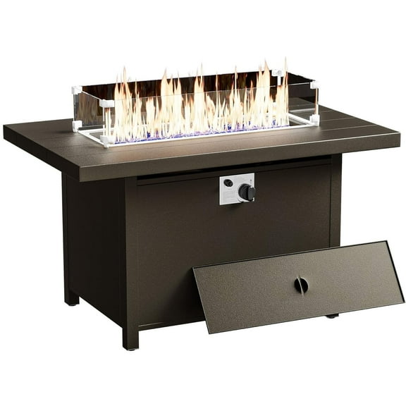 ASJMR 45" Aluminum Propane fire Pit Table Outdoor 55000 BTU with Glass Wind Guard and Metal Lid