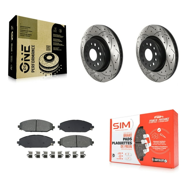 Transit Auto Front Coated Drilled Slotted Disc Brake Rotors and Semi-Metallic Pads Kit for Car Ram 1500 KDS-100906