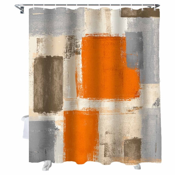Shower Curtains Orange Gray Brown Oil Painting Bath Curtain Abstract Art Waterproof Bathroom Shower Curtain Set with Hooks Decoration 72 x 84 Inches