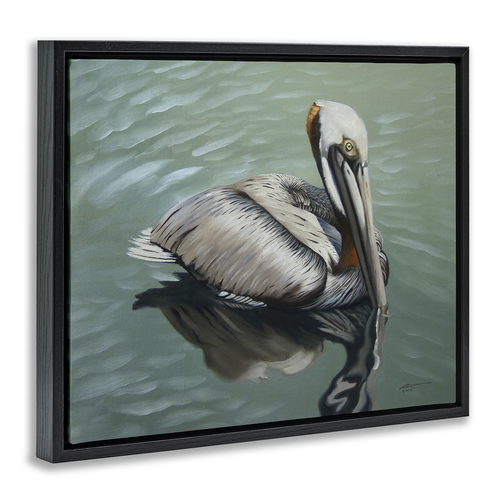 Stupell Industries Pelican Lake Reflection Animals & Insects Painting Black Floater Framed Canvas Art Print Wall Art, 21 x 17