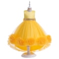 thumbnail image 2 of CPNG Girls' Sleeveless Satin & Tulle Flower Girl Dress – Sequin Waistband, 3D Ruffle Flower Accents & High-Low Tutu Skirt for Weddings, Birthday Parties, 2 of 9