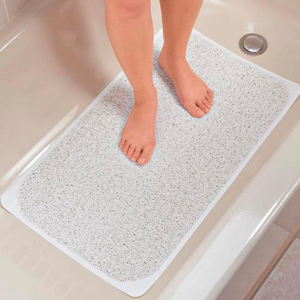 Black. Bathroom Mat Non-slip PVC Shower Mat with Suction Sup and Drain Hole 89*41cm Machine Washable Suitable for Bathtub and Shower 