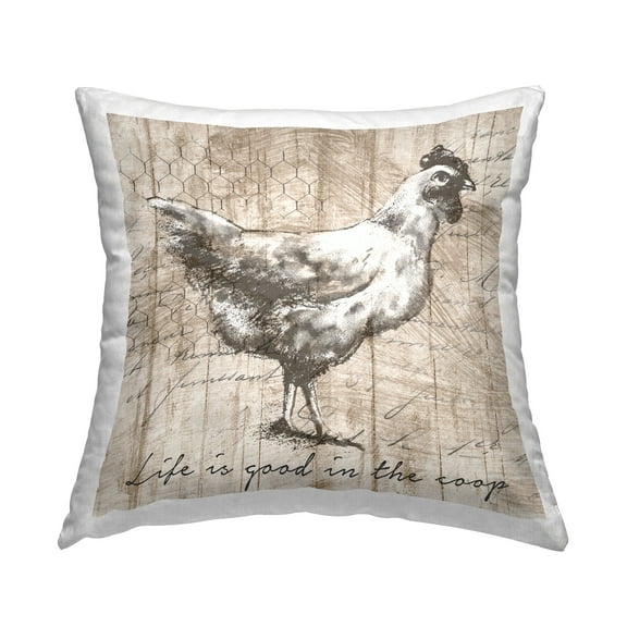 Stupell Industries Life's Good In Coop Vintage Text Farm Chicken Glam Beige,18 x 7 x 18 Decorative Pillows