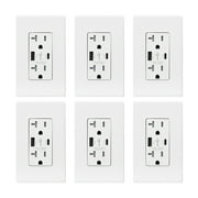 ELEGRP 25W 5 Amp Type C &Type A USB Wall Outlet, Smart Chip High Speed Charging for iPhone, iPad, Samsung, Google, LG, HTC, and More, UL Listed, Screwless Wall Plate Included (2 Pack, White)