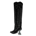 thumbnail image 3 of YDN Women Western Crystal Studs High Heel Cowboy Boots Pull On Pointy Close Toe Knee High Boots Holiday Trip Shoes Size 6 Black, 3 of 4