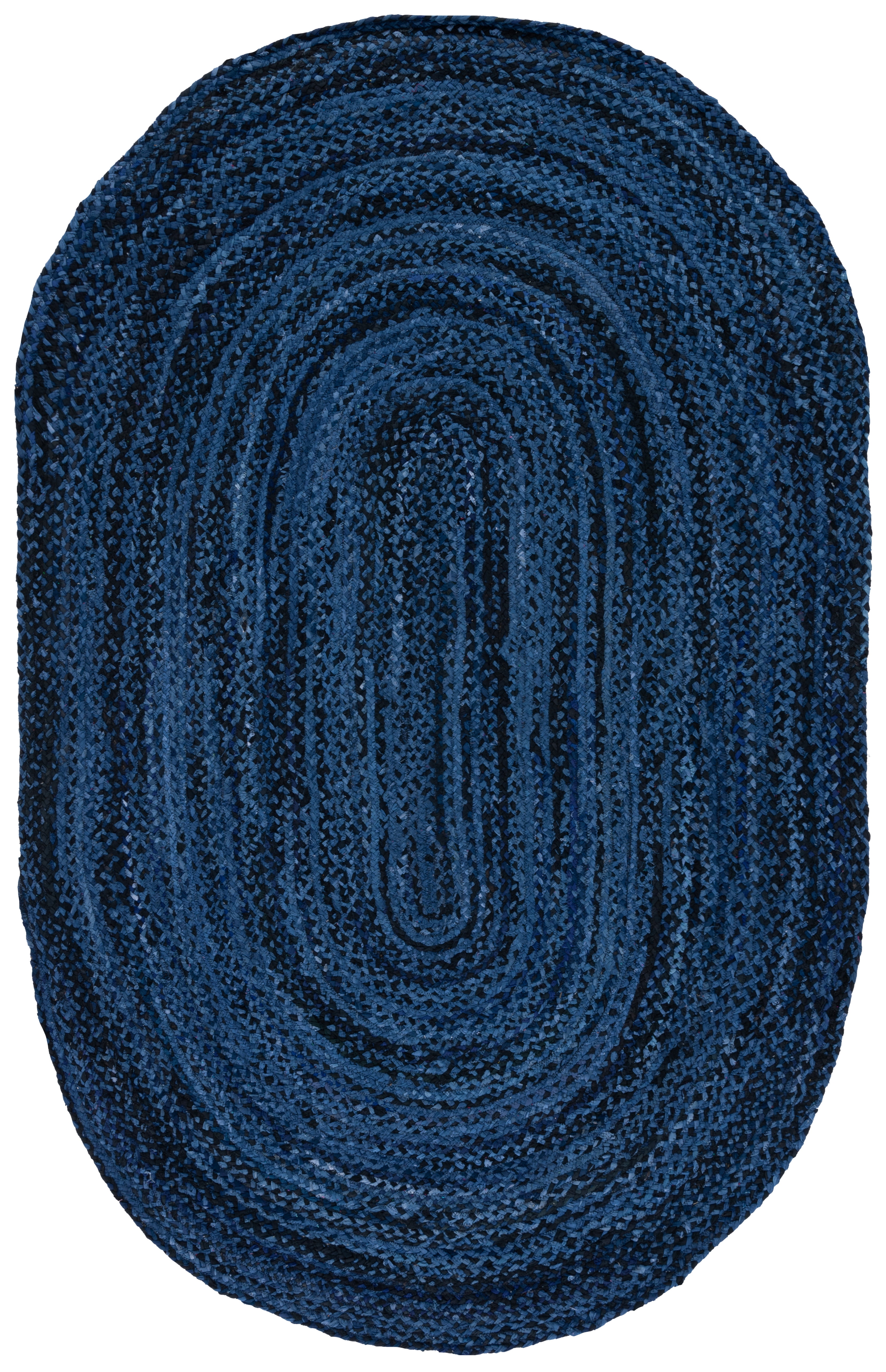 SAFAVIEH Braided Calvin Transitional Cotton Reversible Area Rug, Navy/Black, 6' x 9' Oval