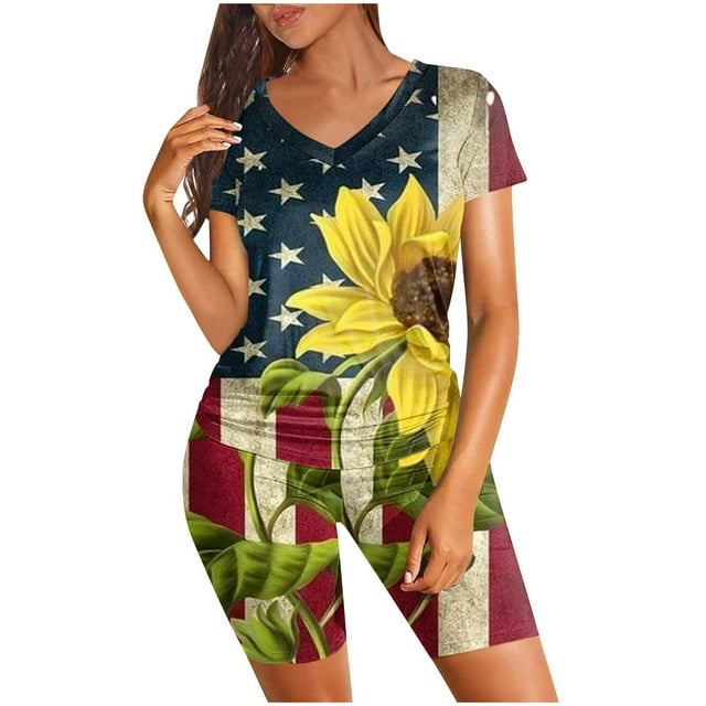 Birdeem Ensemble de Cyclisme Deux Pièces pour Femmes T-Shirt à Manches Courtes Col Rond + Shorts Taille Haute