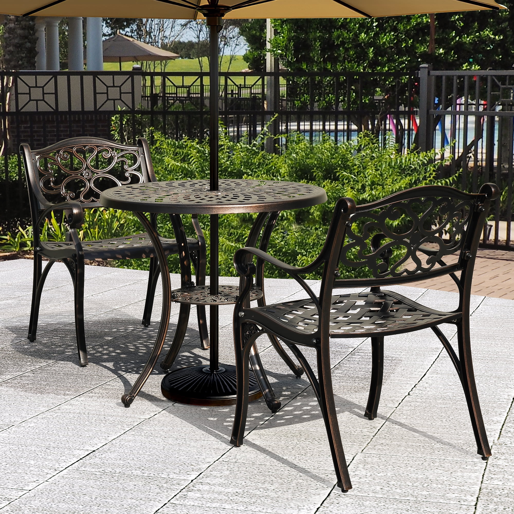 Better Homes Gardens Clayton Court Outdoor Metal 3 Piece Bistro Set Red Cushion Spring Motion Chairs Walmart