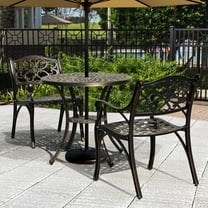 Dextrus 3 Piece Cast Aluminum Outdoor Patio Dining Set, Outdoor Patio Bistro Sets with Round Table, 2 Chairs with Adjustable Feet for Balcony, Pool, Garden, Backyard, Hammered Bronze