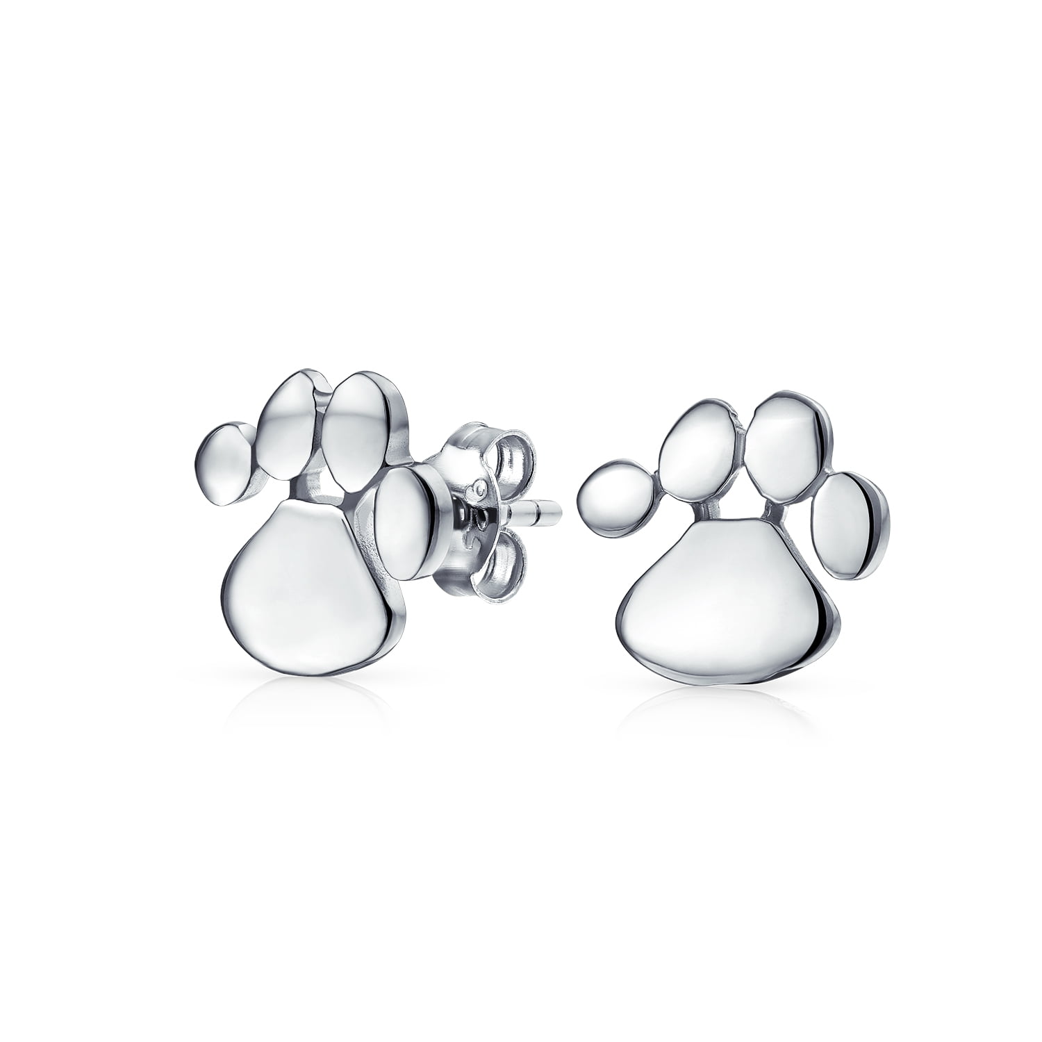 925 Sterling Silver Crystal Cat Dog Paw Print Stud Earrings Kids Women Jewellery 
