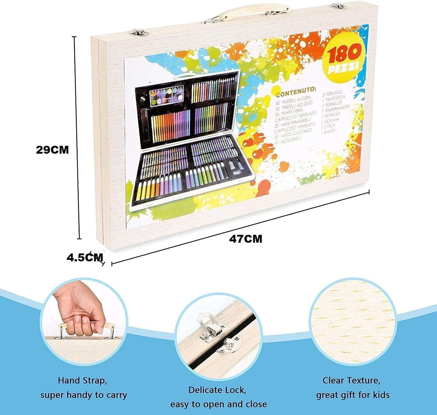 GoXteam Wood Art Set, Art Box & Drawing Kit Color Set, Art Supply Gift For 4-12 Age, Art Kit with Compact Portable Wooden Case, Kid Drawing Set All The additional supplies