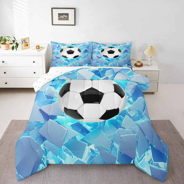 Erosebridal Soccer Football Bedding Sets King with Comforter,Geometry Gradient Comforter Sets King Size,Sports Theme Decor,Reversible,Breathable,3-Piece