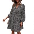thumbnail image 3 of Holloyiver Women’s Dresses Summer 2023 Casual Loose Buttons Leopard Print Lantern Sleeve Printing Long Sleeve V-Neck Dress S-XL, 3 of 8
