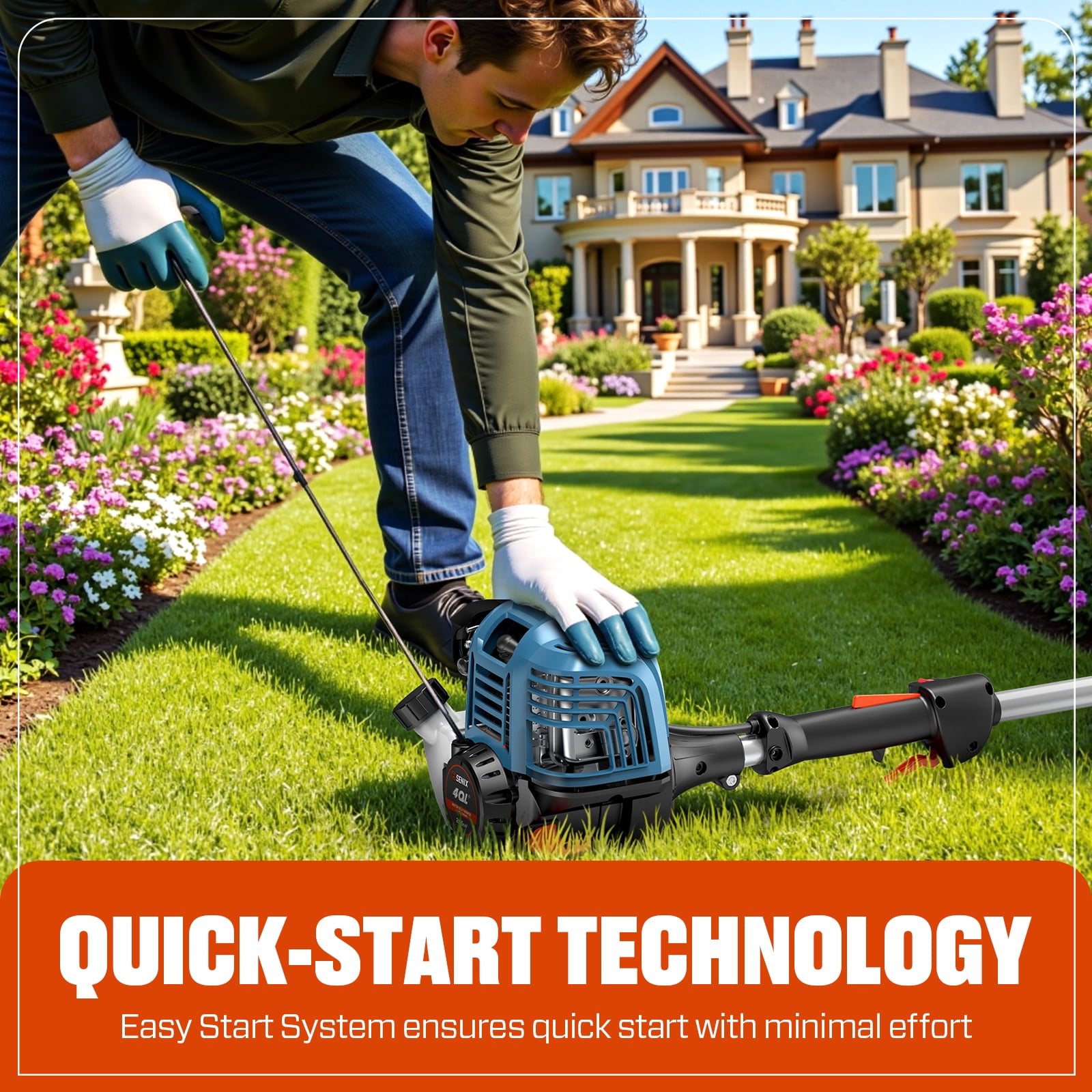 SENIX 17.7” 26.5cc 4-Cycle Gas Weed Eater, 12lb Straight Shaft Handle Adjustable String Trimmer Weed Wacker, GTS4QL-L