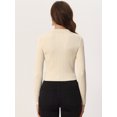 thumbnail image 3 of Suéter Corto de Manga Larga con Cuello En V para Mujer Allegra K Jersey de Punto Acanalado Beige S, 3 of 5