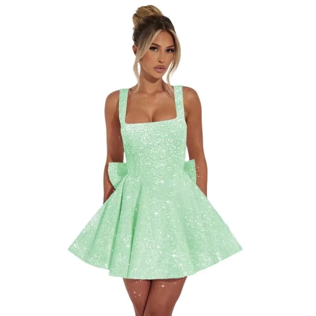 Vestido de bienvenida Dessiny con tirantes finos, diseño de sirena, verde menta