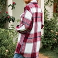 thumbnail image 4 of Yigetop Plaid Jacket for Woman Women's Overcoat Classic Button Down Plaid Printed Winter Fleece Lined Lapel Snow Coat Shirts Outwear with Pockets Jackets for Women Wine S, 4 of 9