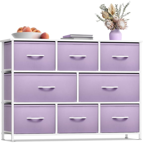 Dresser with 8 Drawers - Chest Organizer Unit with Steel Frame Wood Top & Handle, Fabric Bins for Clothes - Wide Furniture for Bedroom Hallway Kids Room Nursery & Closet