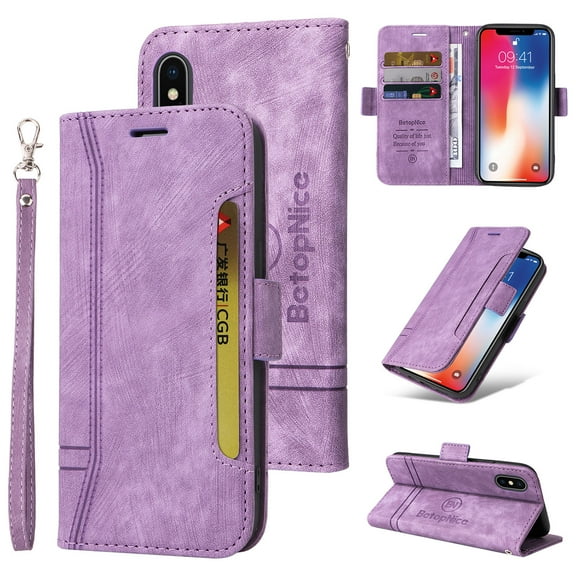 Feishell Wallet Case for iPhone XS Max, Magnetic Protect PU Leather Flip Case Card Holders RFID Blocking Kickstand Protection with Strap Case for iPhone XS Max, Purple