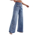 thumbnail image 2 of Tnhcen Women High Waisted Wide Leg Jeans Button Front Slit Flare Bell Bottom Trousers Vintage Denim Pants for Women Casual Long Jeans, 2 of 7
