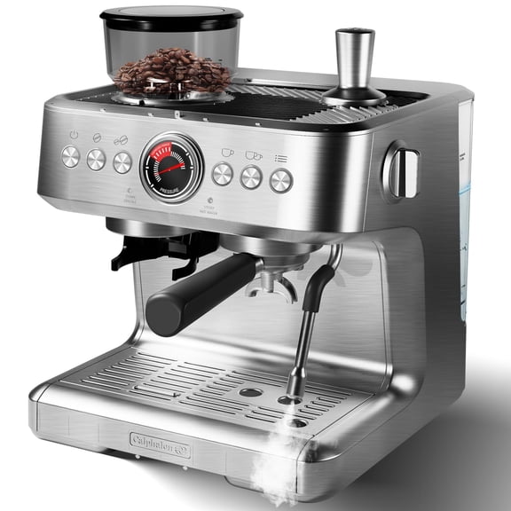 Soonbuy Espresso Coffee Machine, Built-in Coffee Grinder, 15 Precise Grind, 20 Bar Professional Coffee Maker with Steam Wand for Home Cappuccino or Latte, 2.8L Water Tank for Easy Refill