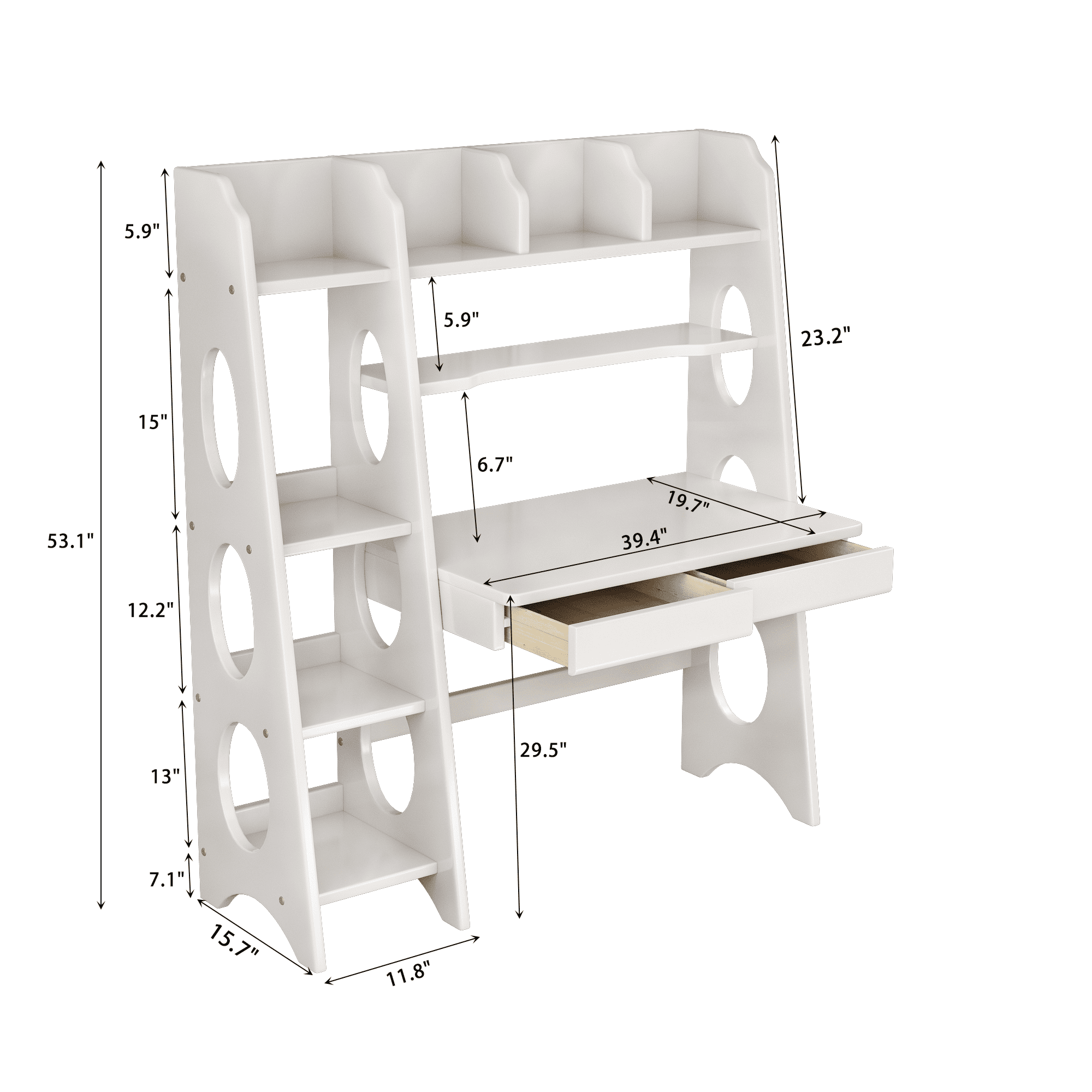 Kids Kids Workstation Bookshelf Desk Learning (White) Writing Computer BALANBO Drawers and Desk Media Kids Wooden and with Desk Table Student
