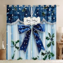 Manfei Polka Dots Bow Blackout Curtains Set of 2 (52x84 Each),Xmas Flower Floral Window Curtains,Green Blue Curtains and Drapes For Girls Kids,Breathable Home Decor