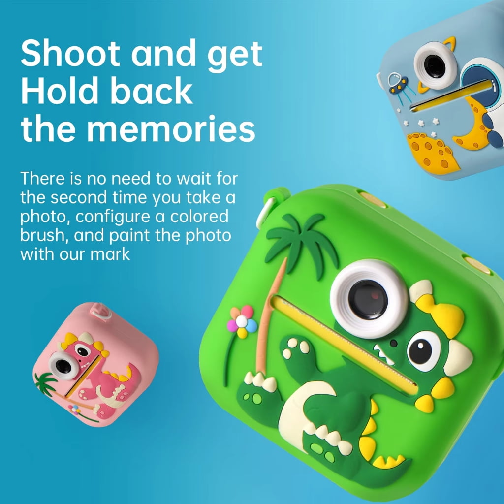 Dinosaur Shaped Kids Camera Instantly Photo Printer 1080P Video Recorder 2.4inDisplay 400mAh Battery Playful Learning Tool