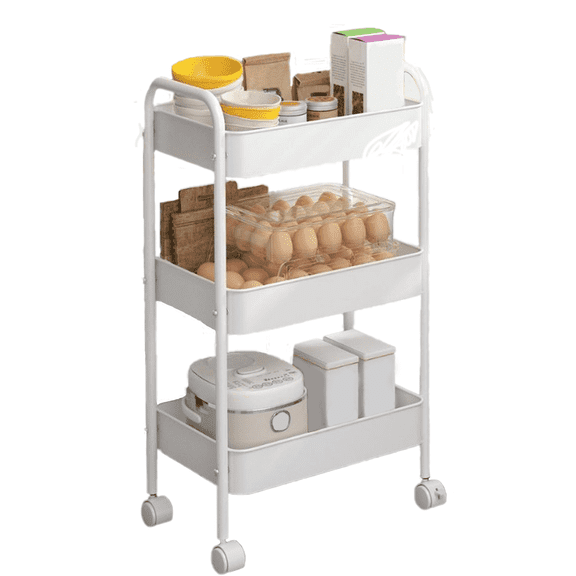 3 Tier Metal Rolling Utility Cart, Mobile Storage Organizer Cart with Wheels for Kitchen, Dorms, Bathrooms, Offices and Household Use