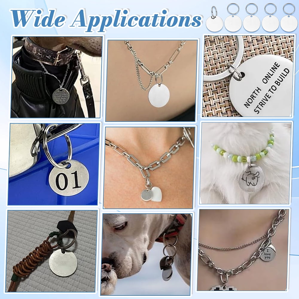 DIY Keychain Making Kits including Stainless Steel Pendants and Iron Split Key Rings Flat Round Platinum & Stainless Steel Color 30x1mm Hole: 3mm
