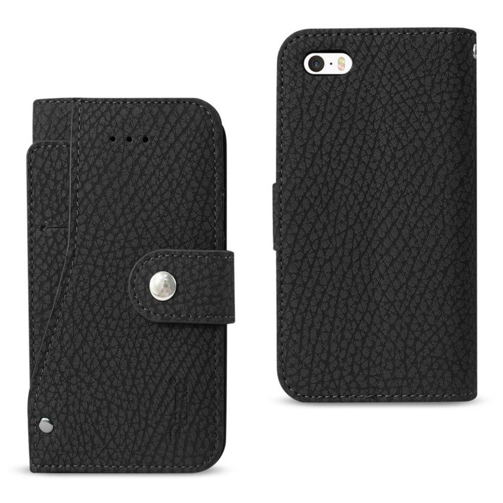 REIKO IPHONE SE WALLET CASE WITH SLIDE OUT POCKET AND FOLD STAND IN BLACK