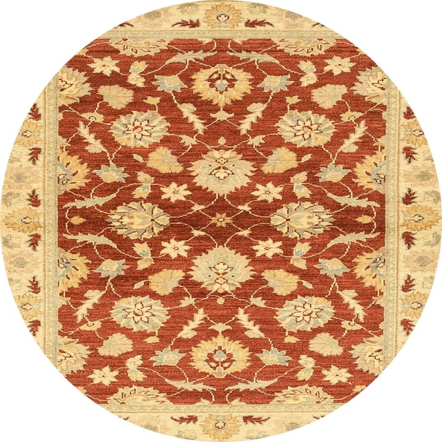 Ahgly Company Tapis d'Intérieur Rond Abstrait Orange Rouge Oriental, 6 Pieds Rond