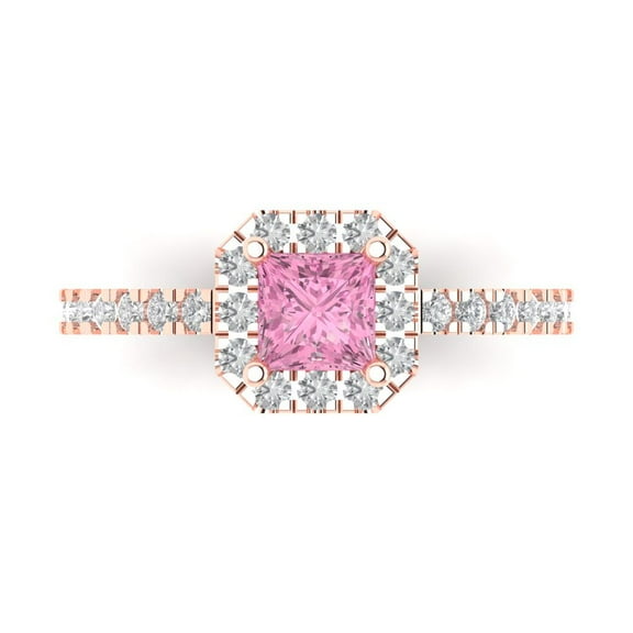 Halo Engagement Ring for Women - 0.89ct Simulated Pink Diamond in 14K Rose Gold Promise Ring