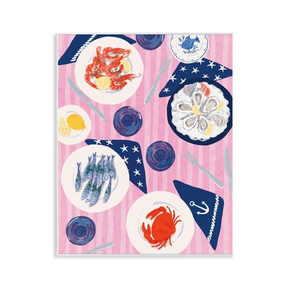 Stupell Industries Seafood Plates Table Food & Beverage Painting Unframed Art Print Wall Art, 11 x 14