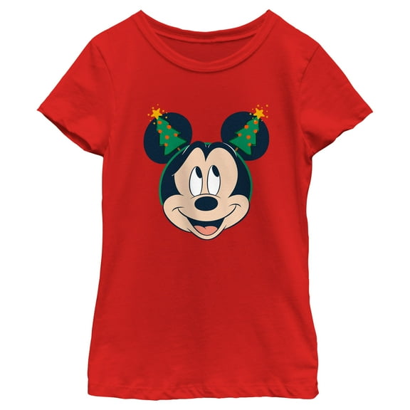 Girl's Mickey & Friends Christmas Tree Ears  Graphic Tee Red Large