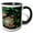 Black/White, variant on 3drose, American Robin Nest with Four Eggs in Gold Flame Honeysuckle Vine., 11oz Two-tone Red Mug