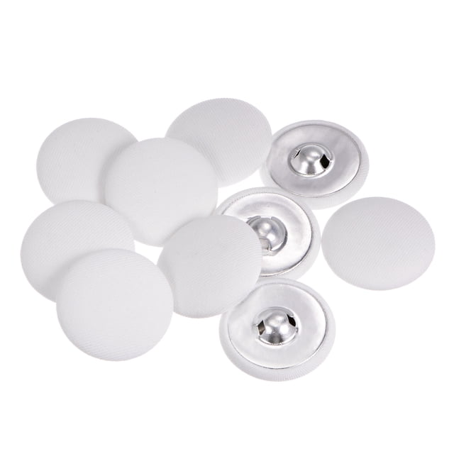 Unique Bargains 10pcs 48L Fabric Cloth Covered Button 30mm Round Metal Shank Sewing Buttons for Suits Dress Blouses, White
