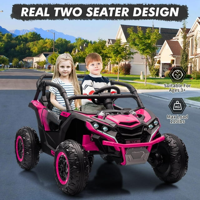 OUYAWEI 2 Seater Ride on Electric Car, 24V Ride on Toys with Remote Control, 4 Wheelers, Bluetooth Music, LED Light, 3 Speeds, Electric Car for Boy Girls 3-8,Rose Red
