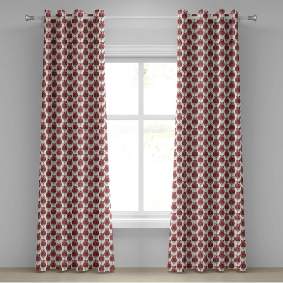 Ambesonne Geometric Grommet Curtain, Ornamental Christmas, 50" x 84", Ruby White