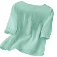 thumbnail image 7 of JULMCOMO Cotton Linen Shirts for Women Floral Embroidery Henley Short Sleeve Loose Vintage Blouses Comfy Casual Shirts Fluorescent Green 3XL, 7 of 7