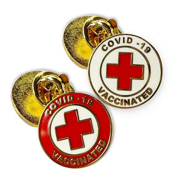 Vaccinated COVID-19 Coronavirus enamel Lapel Pin - Covid19 Bage gold plated pin - Brooch Vaccinated memorial for bag shirt - medical alert symbol USA pin (2) Red and White