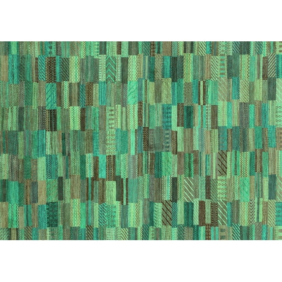 Ahgly Company Machine Washable Indoor Rectangle Abstract Turquoise Blue Modern Area Rugs, 7' x 9'