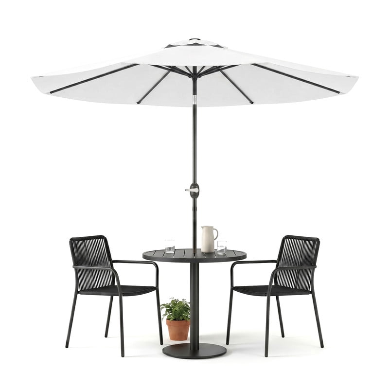 Lacoo 9' Outdoor Patio Umbrella, Market Table Umbrella with Push Button Tilt, 8 Heavy-Duty Steel Ribs & Wind Vents, White