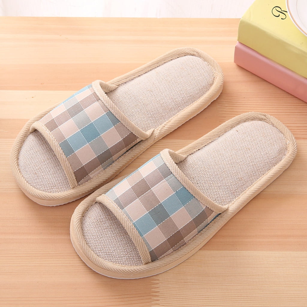 Women'S Slippers Women'S Fashion Casual Couples Gingham Home Slippers Indoor Floor Flat Shoes For Women Cotton Fabric Blue 37 - Walmart.com