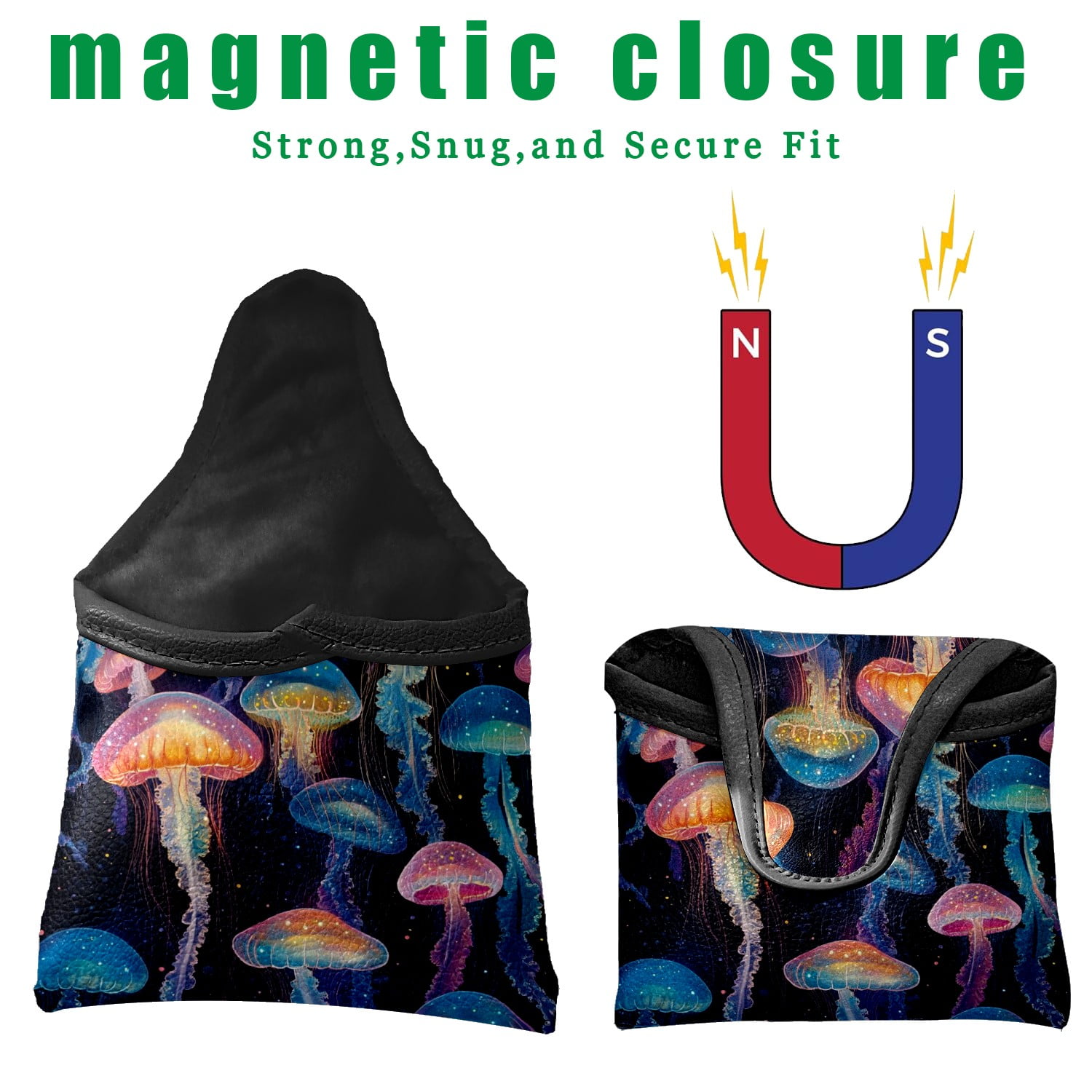 Golf Mallet Putter Cover Premium Leather Golf Putter Head Cover with Magnetic Closure, Golf Cover for Men and Women Sea Jellyfish