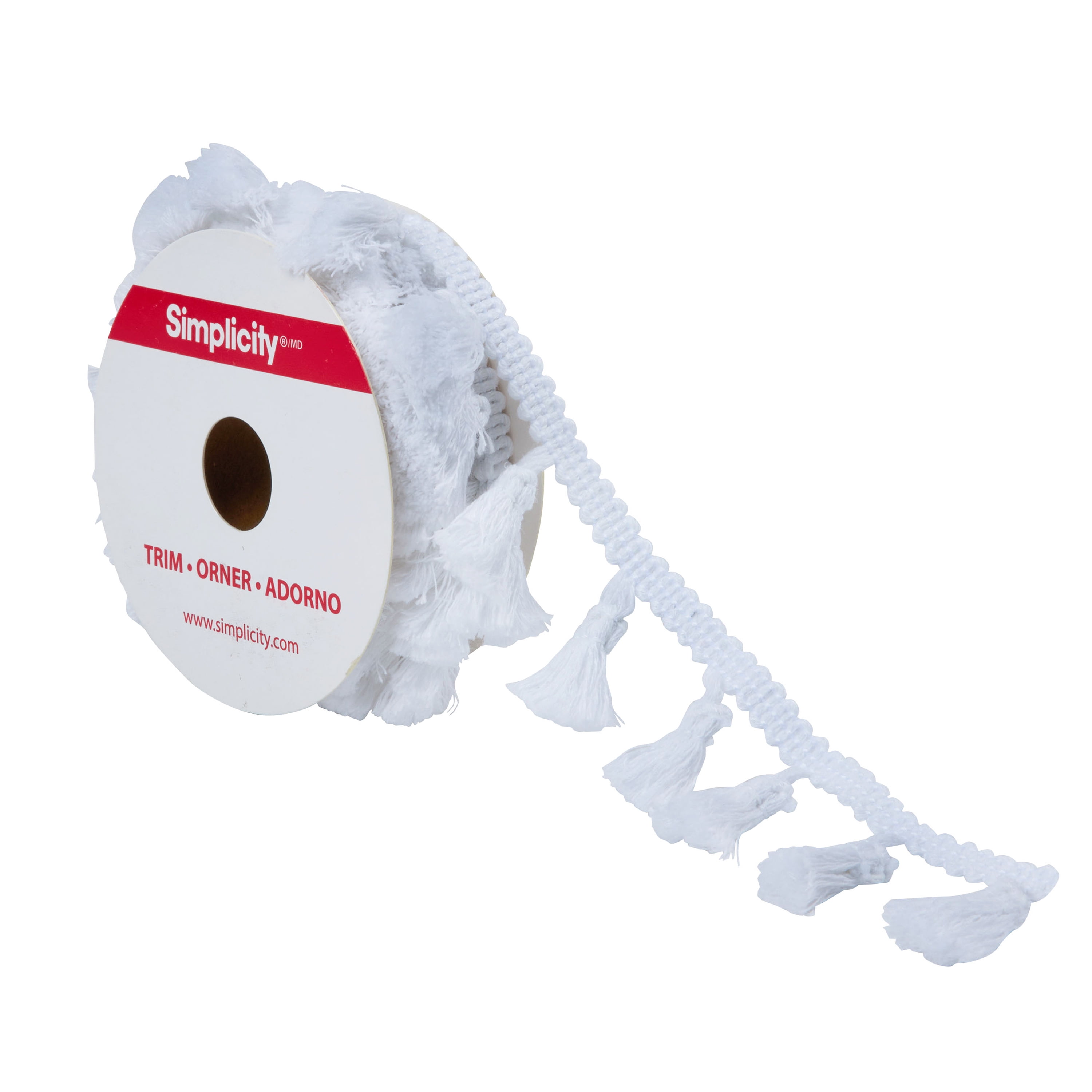 Simplicity Trim, White 1 1/4 inch Mini Tassel Fringe Trim Great for Apparel, Home Decorating, and Crafts, 2 Yards, 1 Each