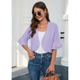 thumbnail image 4 of Chiclily Women Summer 3/4 Sleeve Bolero Shrug for Dress Open Front Scalloped Cropped Lightweight Cardigan, US Size Large in Purple, 4 of 8