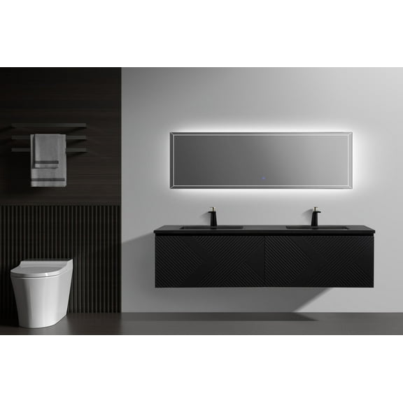 Moore 72 Inch Matte Black Doubel Sink Mount Vanity With A Integrated Black Sink