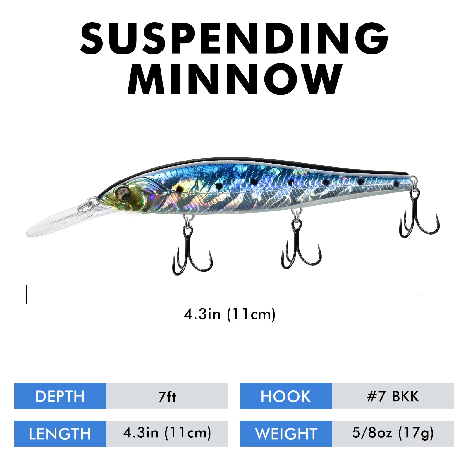 TRUSCEND Suspending Jerkbait with BKK Hook, Rattle Minnow Fishing Lures with Long Casting Weight Transfer System, Natural Wiggle Action Twitchbait, Freshwater Bait for Bass Walleye Pike Trout Striper