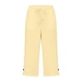 thumbnail image 6 of Nestiefly Cotton Capri Pants for Women Loose Fit Casual Straight Leg Drawstring Elastic Waist Cropped Pant Summer Linen Clothes Beige S, 6 of 7